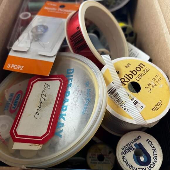 Mixed Craft Ribbon & Sewing Supplies Box 18" X 6" X 5" Celebrate It Dritz And - Picture 4 of 5